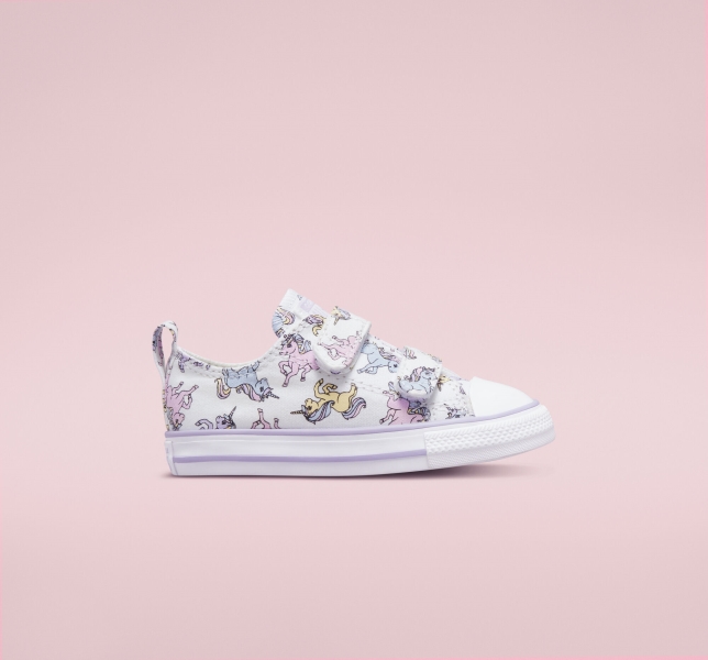 Kids' Converse Chuck Taylor All Star Easy-On Unicorns Canvas Shoes White / Purple | 604-YVRAQL