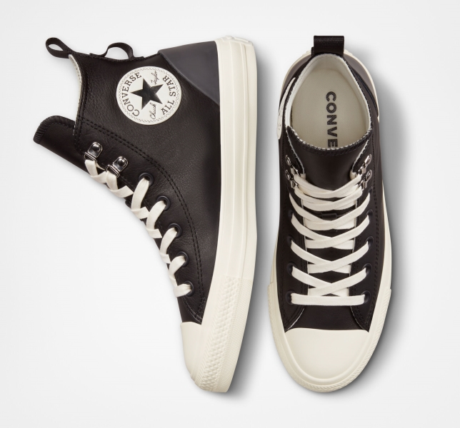 Women's Converse Chuck Taylor All Star Leather High Tops Black / Black | 586-ENOIUY