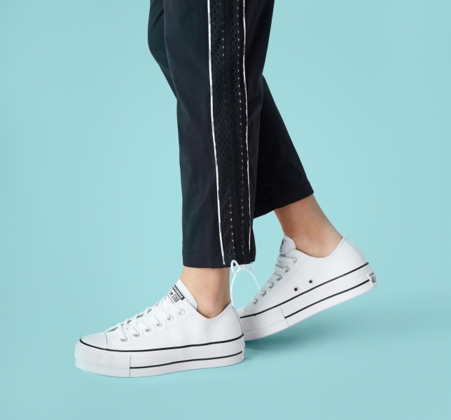 Women's Converse Chuck Taylor All Star Lift Leather Leather Shoes White / Black / White | 423-GPBZCR