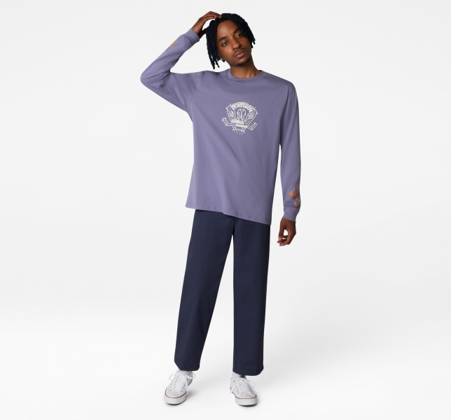 Men's Converse Desert Graphic Long Sleeve T Shirts Purple | 023-FZICQM