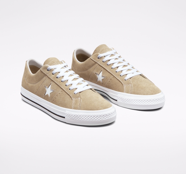 Men's Converse One Star Pro Skate Shoes Khaki / Black / White | 092-WXLDTG