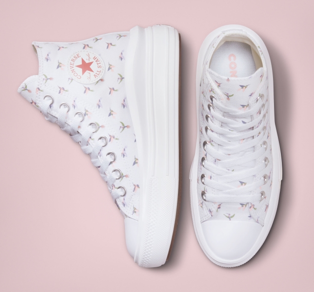 Kids' Converse Chuck Taylor All Star Move Hummingbirds Platform Shoes White / Red Pink | 794-APTEIL