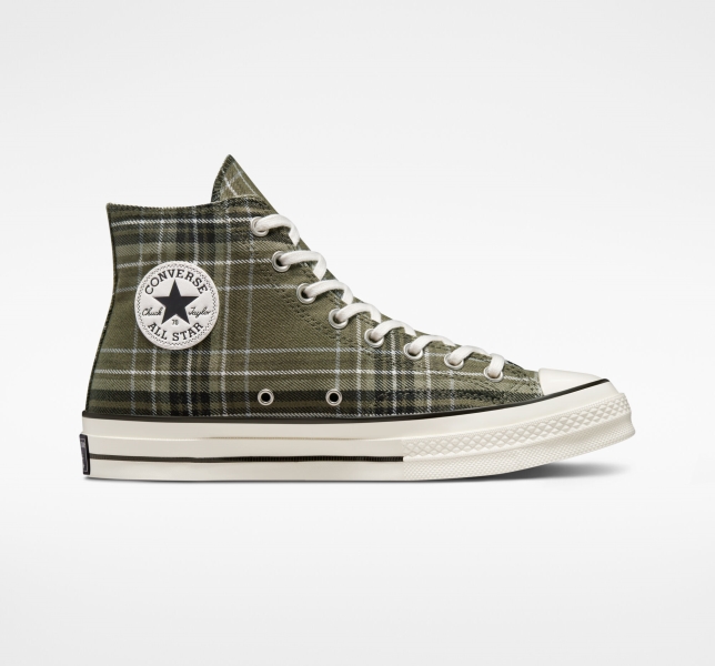 Men's Converse Chuck 70 Tartan Canvas Shoes Black | 158-RFUETI