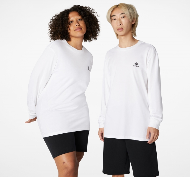 Men's Converse Go-To Embroidered Star Chevron Standard Fit T Shirts White | 950-JNQLEG