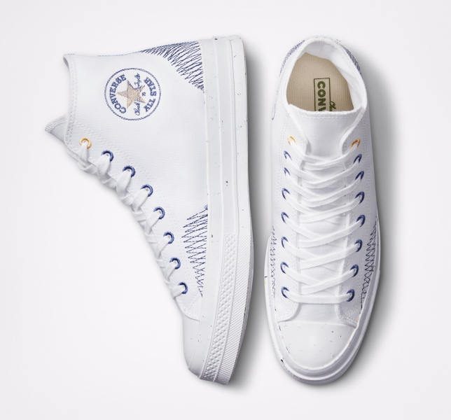 Women's Converse Chuck 70 Stitched Canvas Shoes White / Indigo | 196-WCNUDI