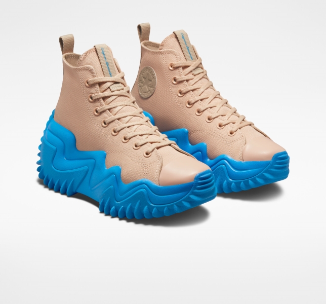 Women's Converse Chase the Drip x SGA Run Star Motion High Tops Beige / Khaki / Blue | 968-FNWCTM