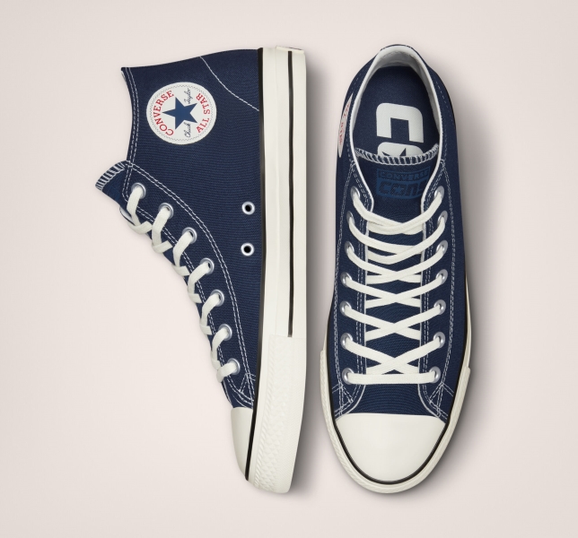 Men's Converse Chuck Taylor All Star Pro Mid Renew Canvas Skate Shoes Navy / Black | 014-PLVTAD