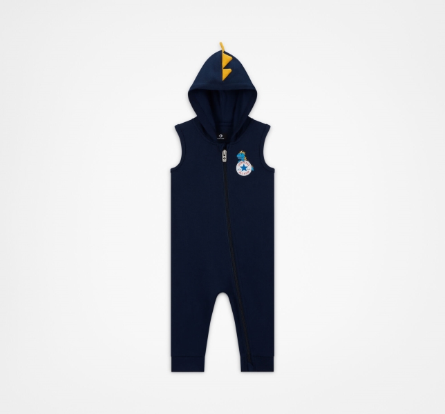 Kids' Converse Dino Explorer Hooded Coverall Bodysuit Navy | 749-CKEMQX