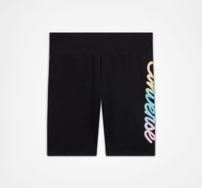Kids' Converse Glitter Script Rise Bike Shorts Black | 982-BZFXDP