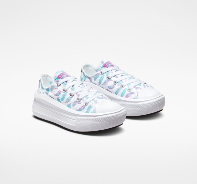 Kids' Converse Chuck Taylor All Star Move Feathers Platform Shoes White / Light Turquoise | 268-LUGNQV