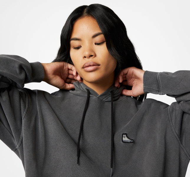 Men's Converse Go-To Chuck Taylor Patch Loose Fit Hoodie Black | 357-OBZTMP