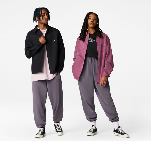 Women's Converse Go-To Chuck Taylor Patch Loose Fit Pants Black | 092-PJNTWV