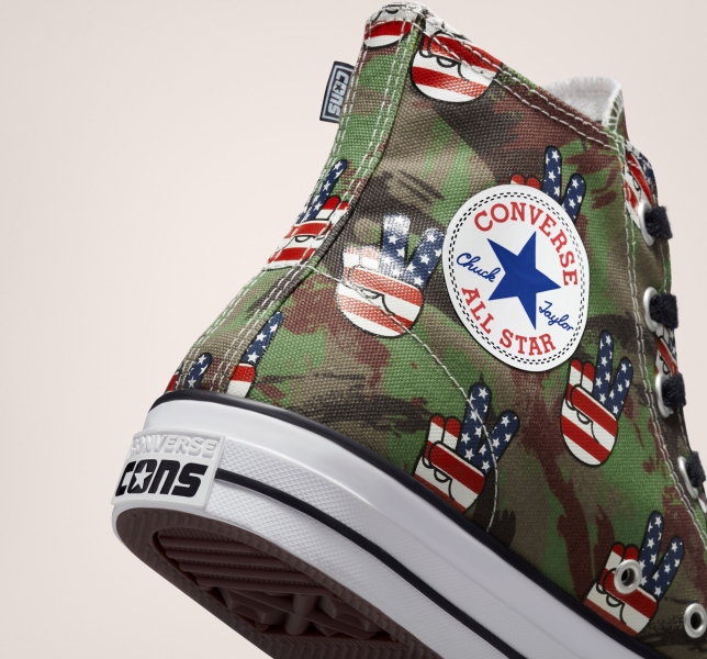 Women's Converse Chuck Taylor All Star Pro Camo Peace Canvas Shoes Grey Green / Navy | 842-YXMUTQ