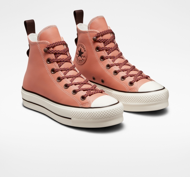 Women's Converse Chuck Taylor All Star Lift Tonal Leather High Tops Pink / Dark | 940-EJUOCG