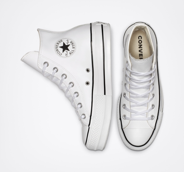 Women's Converse Chuck Taylor All Star Lift Leather Leather Shoes White / Black / White | 605-SLNCDA
