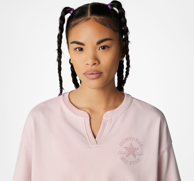 Women's Converse Cropped Chuck Taylor Patch T Shirts Rose | 216-ZNJERS