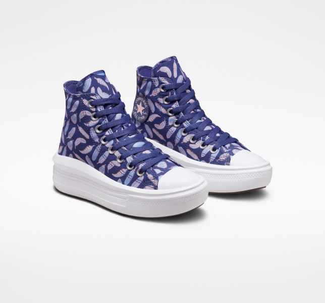 Kids' Converse Chuck Taylor All Star Move Feathers Platform Shoes Purple / Royal | 032-HXYUIM