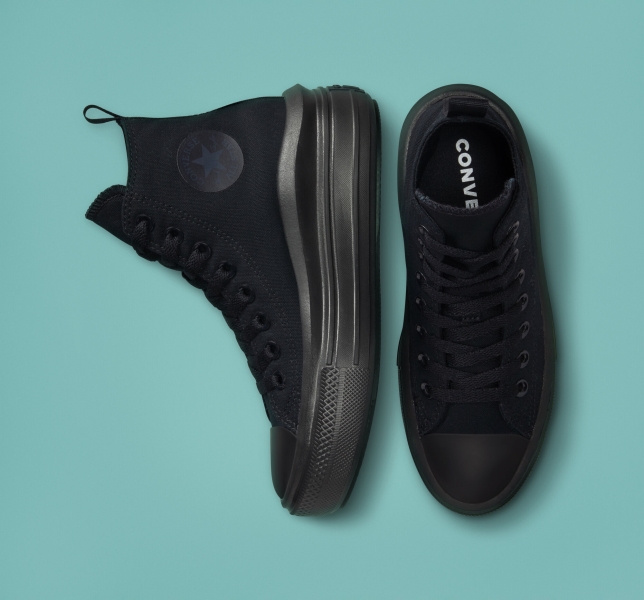 Kids' Converse Chuck Taylor All Star Move Platform Shoes Black / Black / Grey | 301-BTKGDN