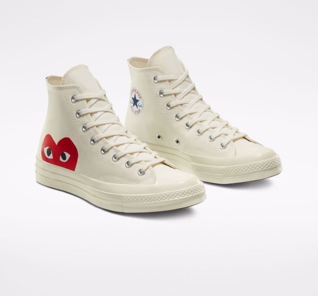 Men's Converse Comme des PLAY Chuck 70 Canvas Shoes White / Red | 215-VHNETK