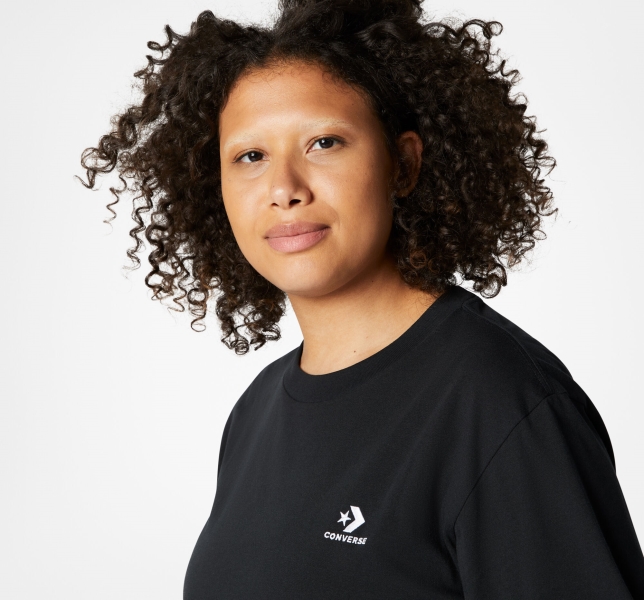 Women's Converse Go-To Embroidered Star Chevron Standard Fit T Shirts Black | 925-BOJYKC