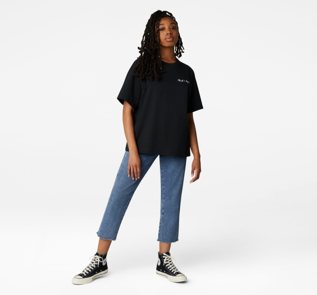 Women's Converse All Star Oversized T Shirts Black | 160-BOLHYN