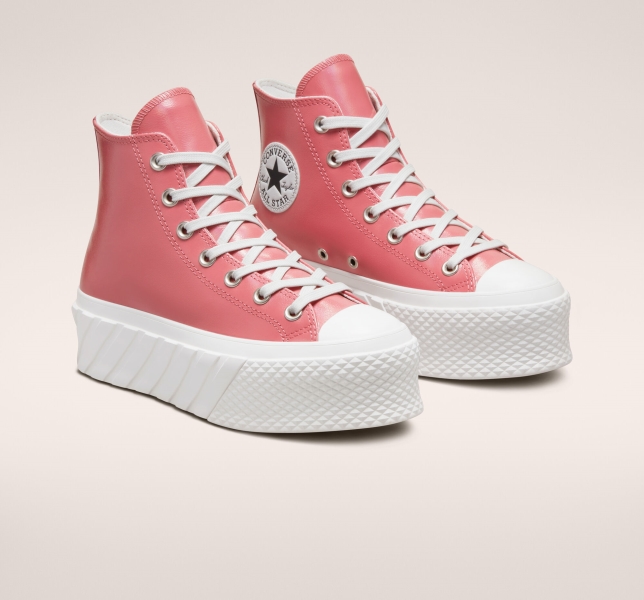 Women's Converse Chuck Taylor All Star Lift 2X Leather Platform Shoes Pink / White | 647-GPZTQS