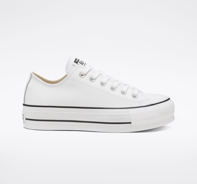Women's Converse Chuck Taylor All Star Lift Leather Leather Shoes White / Black / White | 605-SLNCDA