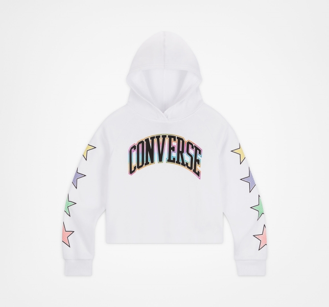 Kids' Converse Shine Raglan Pullover Hoodie White | 682-QFMRYD