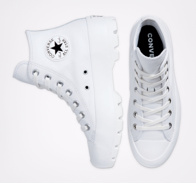 Women's Converse Chuck Taylor All Star Lugged Leather Platform Shoes White / Black / White | 876-QNGTIO