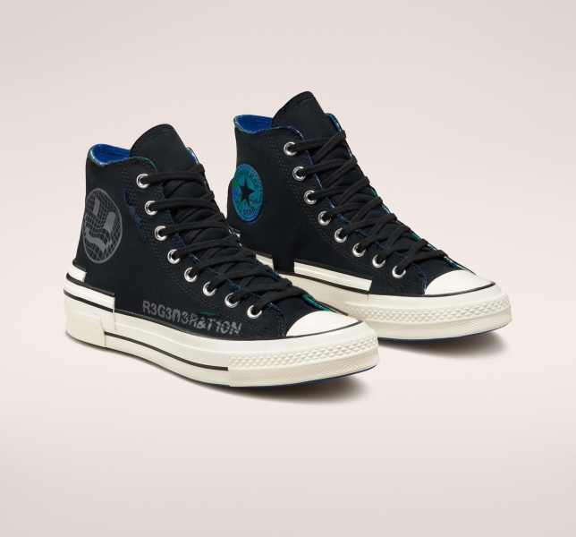 Women's Converse Chuck 70 Hacked Heel Tear Away High Tops Black / Grey / Blue | 658-GBNIFQ