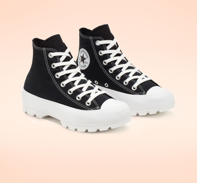 Women's Converse Chuck Taylor All Star Lugged Platform Shoes Black / White / Black | 807-OTJHIF