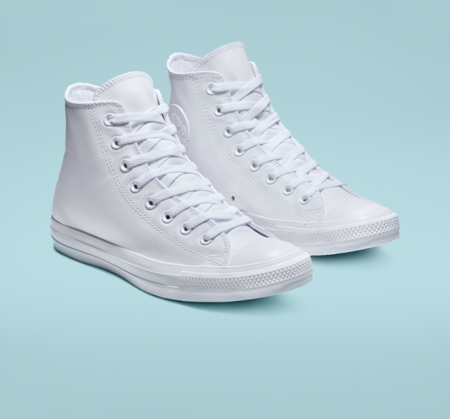 Women's Converse Chuck Taylor All Star Leather Leather Shoes White | 312-BILRVS