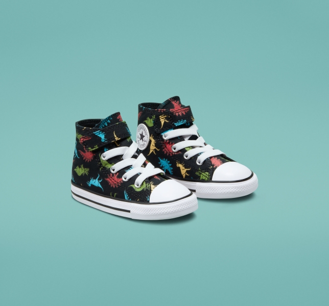 Kids' Converse Chuck Taylor All Star Easy-On Dinosaurs Canvas Shoes Black / Red / Blue | 054-PSEKGF