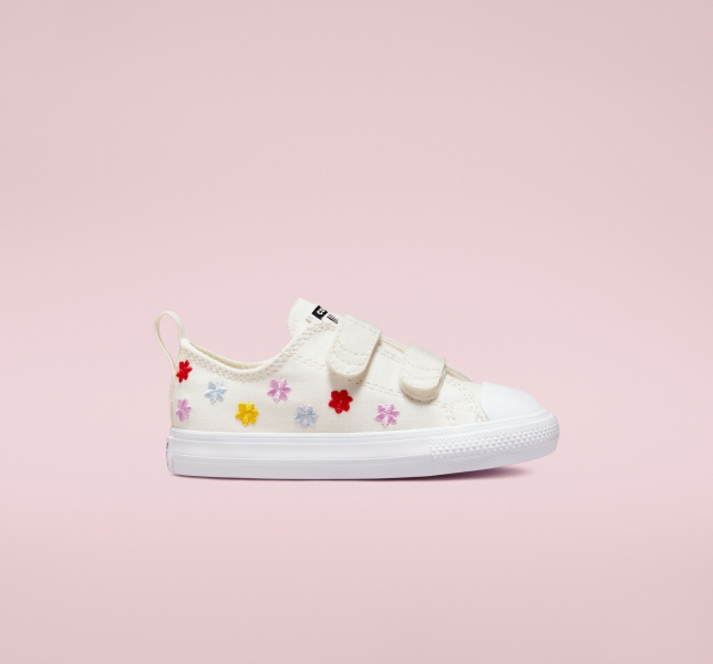 Kids' Converse Chuck Taylor All Star Easy-On Floral Embroidery Canvas Shoes White / White | 824-QYKORZ
