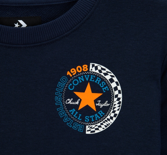 Kids' Converse Checkered French Terry Neck T Shirts Navy | 492-EQSCXL