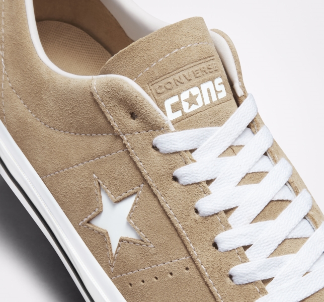 Women's Converse One Star Pro Suede Low Tops Khaki / Black / White | 926-NIKTMC