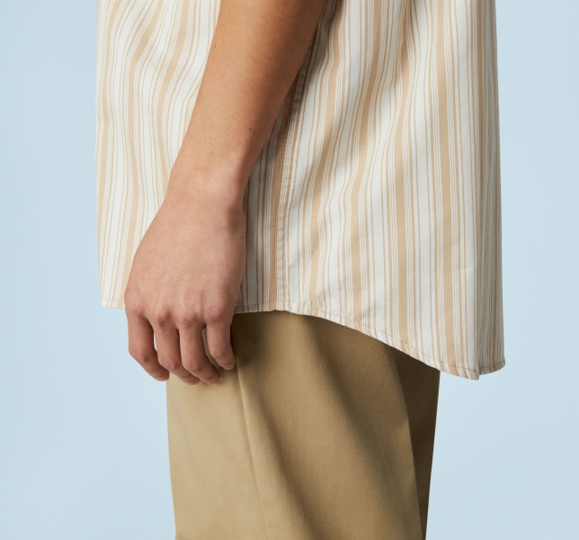 Men's Converse Striped Button Down T Shirts Light Beige / Khaki Stripes | 034-ZRDYJC