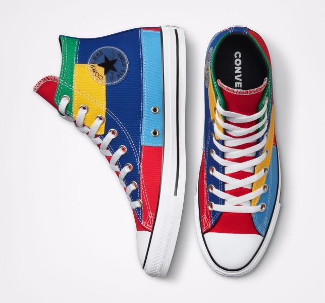 Women's Converse Chuck Taylor All Star Patchwork High Tops Red / Blue | 430-HIJRGO