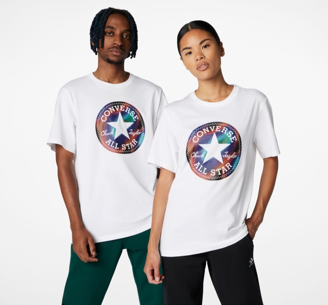 Men's Converse Go-To Chuck Taylor Patch Heat Map Standard Fit T Shirts White | 263-VCBSKQ