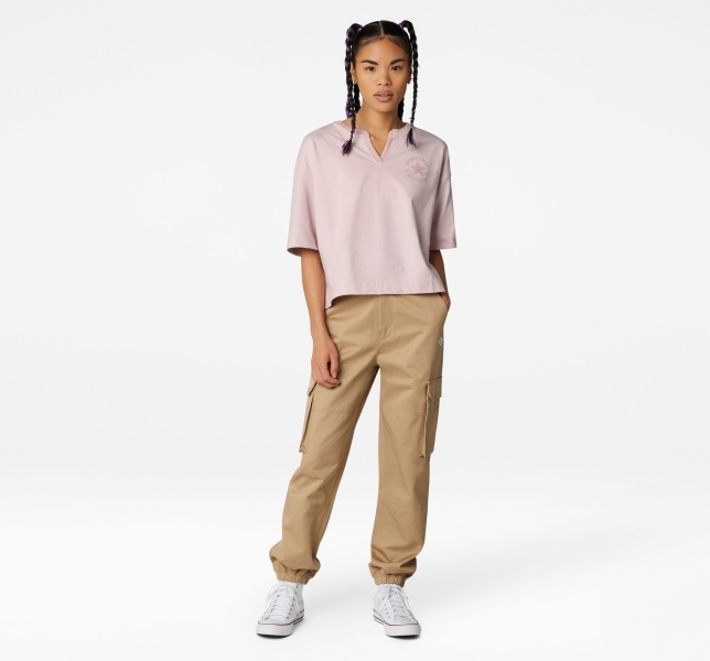 Women's Converse Cropped Chuck Taylor Patch T Shirts Rose | 216-ZNJERS