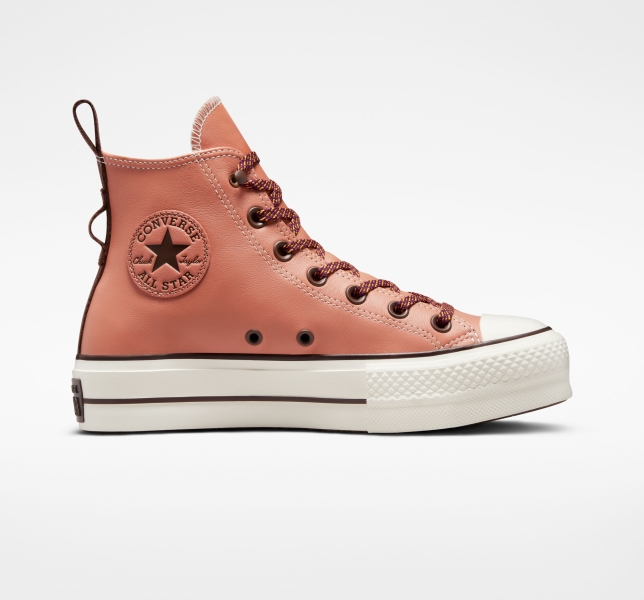 Women's Converse Chuck Taylor All Star Lift Tonal Leather High Tops Pink / Dark | 732-HXSPVW