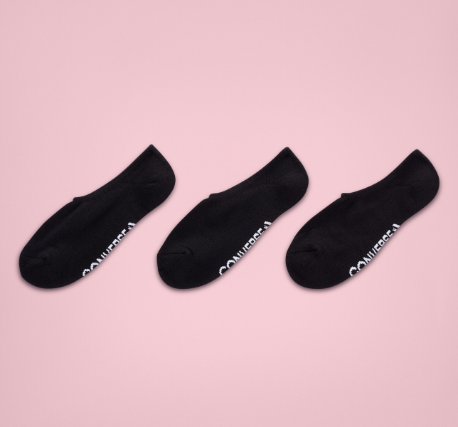Men's Converse 3-Pack Wordmark No-Show Socks Black | 932-APXNLR