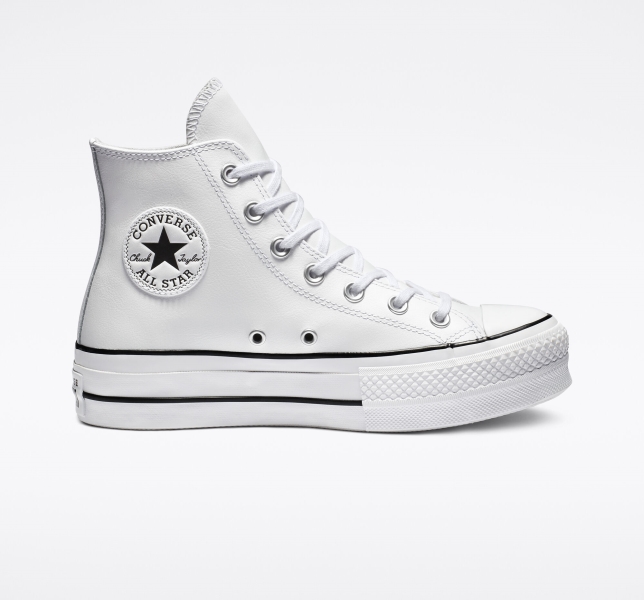 Women's Converse Chuck Taylor All Star Lift Leather Platform Shoes White / Black / White | 395-HNDOPV