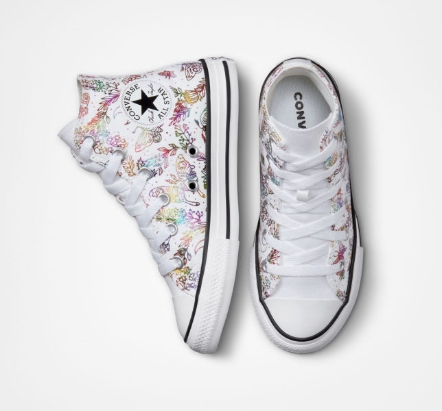 Kids' Converse Chuck Taylor All Star Butterfly Shine Canvas Shoes White / Pink / Purple / Blue | 195-QBUAEO