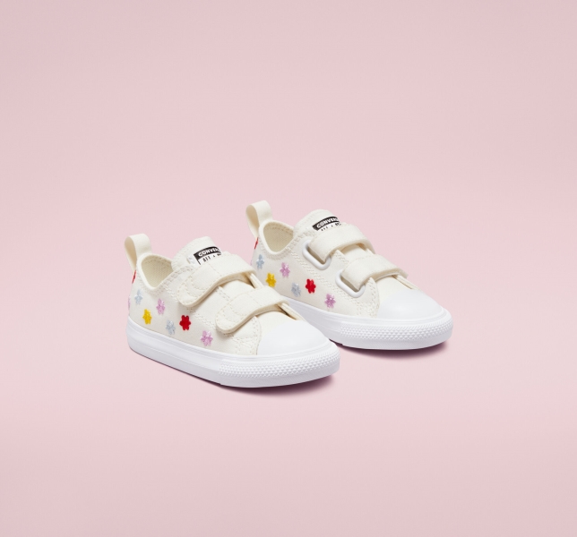 Kids' Converse Chuck Taylor All Star Easy-On Floral Embroidery Canvas Shoes White / White | 824-QYKORZ