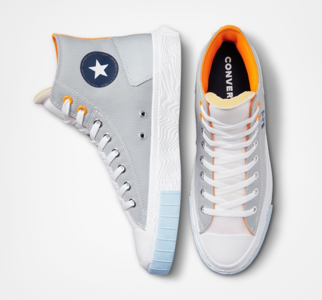 Women's Converse Chuck Taylor Alt Star Reflective Shine High Tops Grey / White / Orange | 456-VZAJKQ
