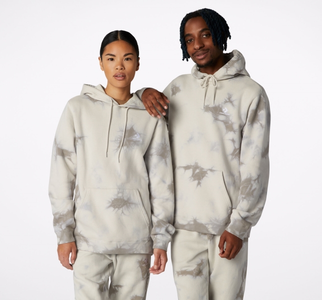 Men's Converse Go-To Star Chevron Washed Standard Fit Hoodie Light Beige | 621-ZMSFWO