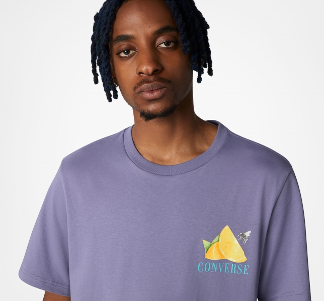 Men's Converse Fresh Lemon Graphic T Shirts Purple | 824-TQPEZO