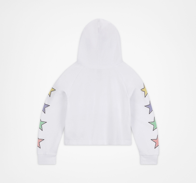 Kids' Converse Shine Raglan Pullover Hoodie White | 682-QFMRYD