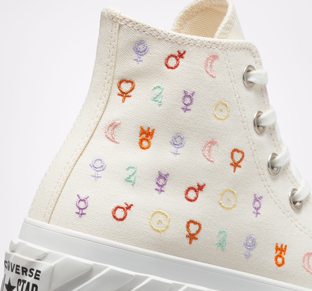Women's Converse Chuck Taylor All Star Lift 2X Mystic Symbols Platform Shoes White | 653-TMXYUO